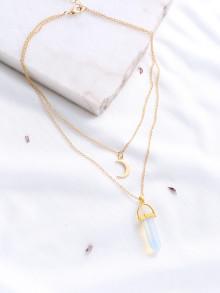 Romwe Gold Crystal And Crescent Pendant Layered Necklace