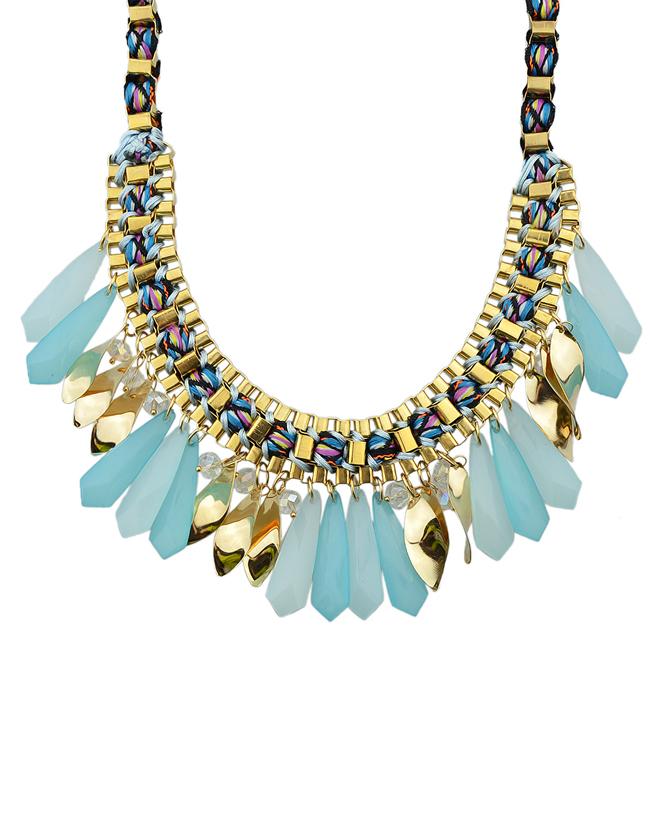 Romwe Blue Long Stone Statement Collar Necklace