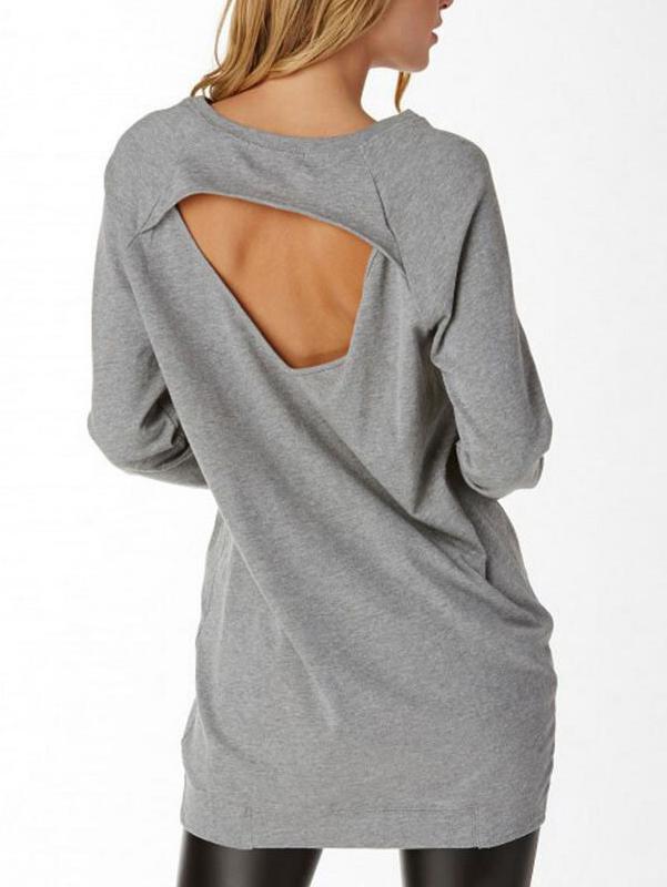 Romwe Dip Hem Cut Out Sweatshirt
