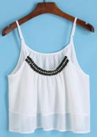Romwe Spaghetti Strap With Bead White Cami Top