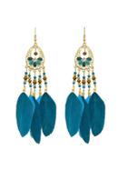 Romwe Blue Exotic Feather Earrings