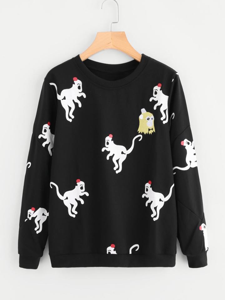 Romwe Allover Monkey Print Sweatshirt