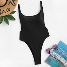 Romwe Square Neck Open Back One Piece Swimsuit