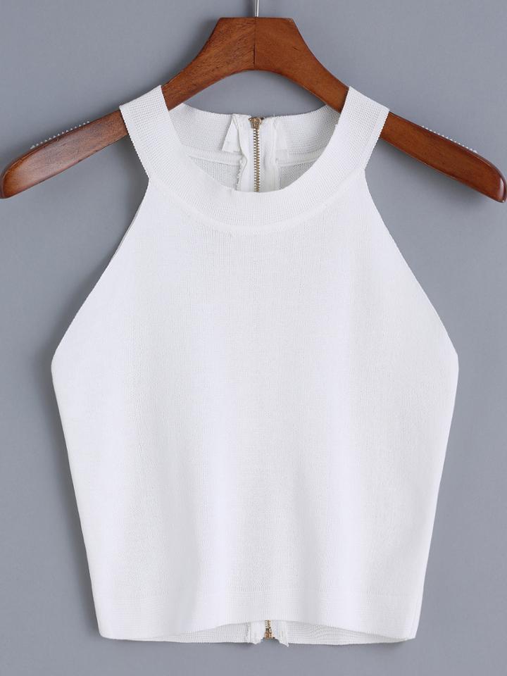Romwe Halter Zipper Knit Cami Top