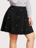 Romwe Pearl Beaded Boxed Pleated Skirt