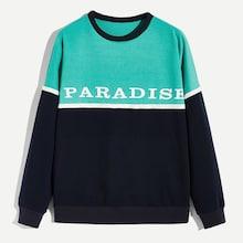 Romwe Men Color Block Letter Sweatshirt