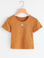 Romwe Striped Love Embroidered Tee