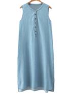 Romwe Blue Buttons Front Split Side Denim Midi Dress
