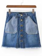 Romwe Contrast Pocket A Line Denim Skirt
