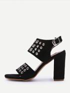 Romwe Grommet Design Block Heeled Sandals