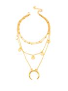 Romwe Moon Pendant Layered Chain Necklace With Sequin
