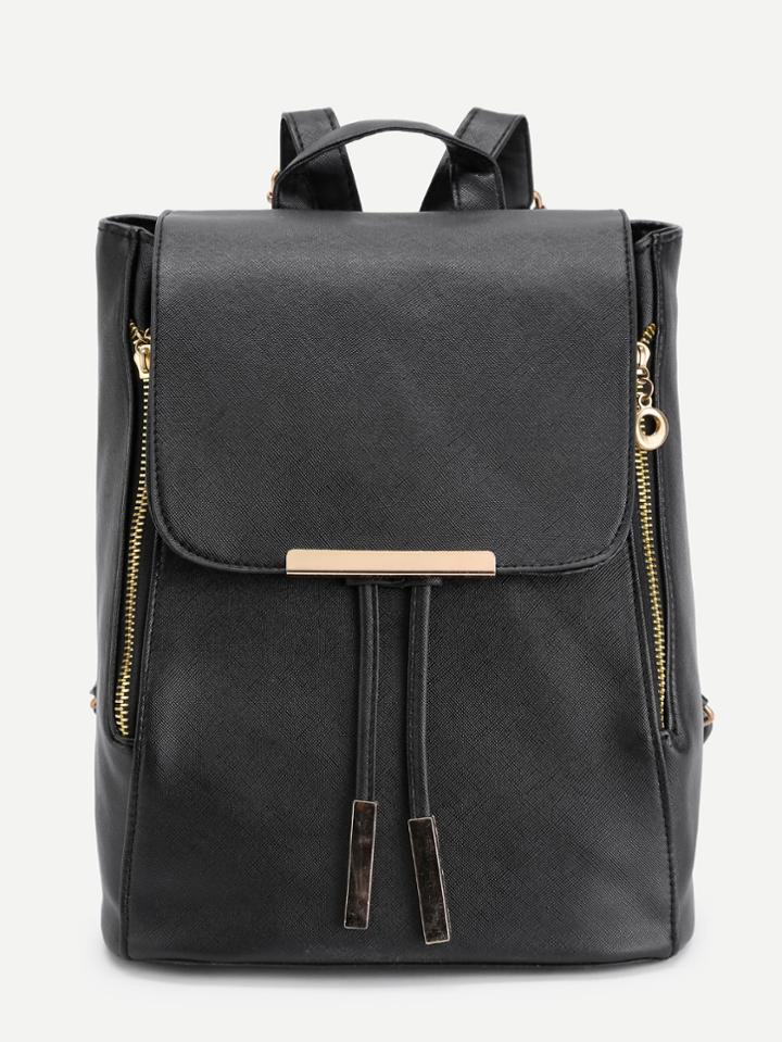 Romwe Metal Detail Double Zipper Pu Backpack