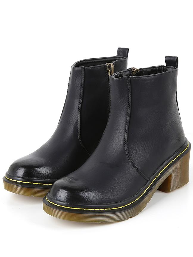 Romwe Black Round Toe Zipper Elastic Boots
