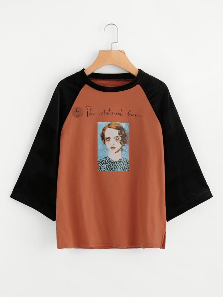 Romwe Graphic Print Raglan Tee