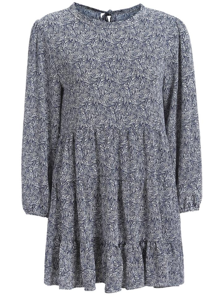 Romwe Leaves Print Round Neck Dress