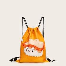 Romwe Cartoon Print Backpack With Drawstring