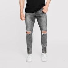 Romwe Guys Zip Hem Ripped Paint Splatter Pattern Jeans