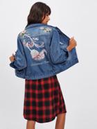 Romwe Rose Embroidered Ripped Denim Jacket