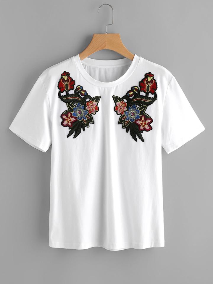 Romwe Embroidered Patch Detail Drop Shoulder Tee