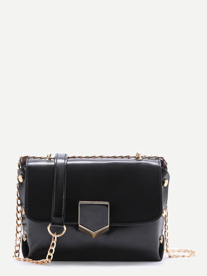 Romwe Black Delicate Flap Pu Chain Bag