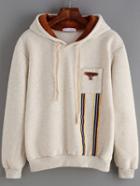 Romwe Hooded Drawstring Vertical Striped Thicken Sweatshirt With Pocket