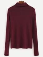 Romwe Burgundy Turtleneck Long Sleeve T-shirt