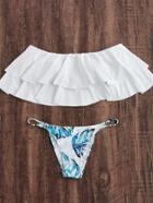 Romwe Flounce Layered Neckline Jungle Print Bikini Set