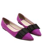 Romwe Purple Point Toe With Bow Flats