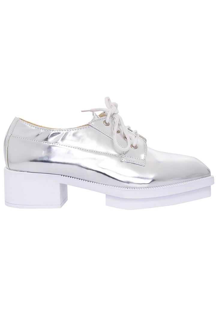 Romwe Self-tie Shoelace Platform Silvery Shoes