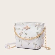 Romwe Beaded Floral Decor Satchel Bag