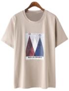 Romwe Beige Short Sleeve Print Casual T-shirt