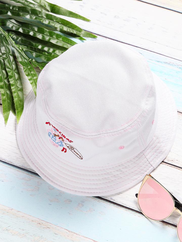 Romwe White Embroidery Design Wide Brim Hat
