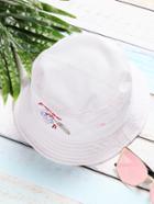 Romwe White Embroidery Design Wide Brim Hat