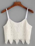Romwe Beige Embroidered Lace Overlay Cami Top