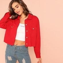 Romwe Pocket Front Raw Hem Button Up Jacket