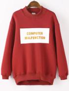 Romwe Dropped Shoulder Seam Letter Print High Low Red Sweatshirt