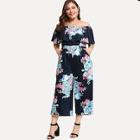 Romwe Plus Ruffle Floral Print Jumpsuit
