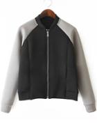 Romwe Black Contrast Grey Slim Zipper Jacket