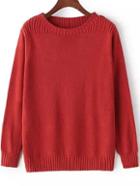 Romwe Round Neck Red Sweater