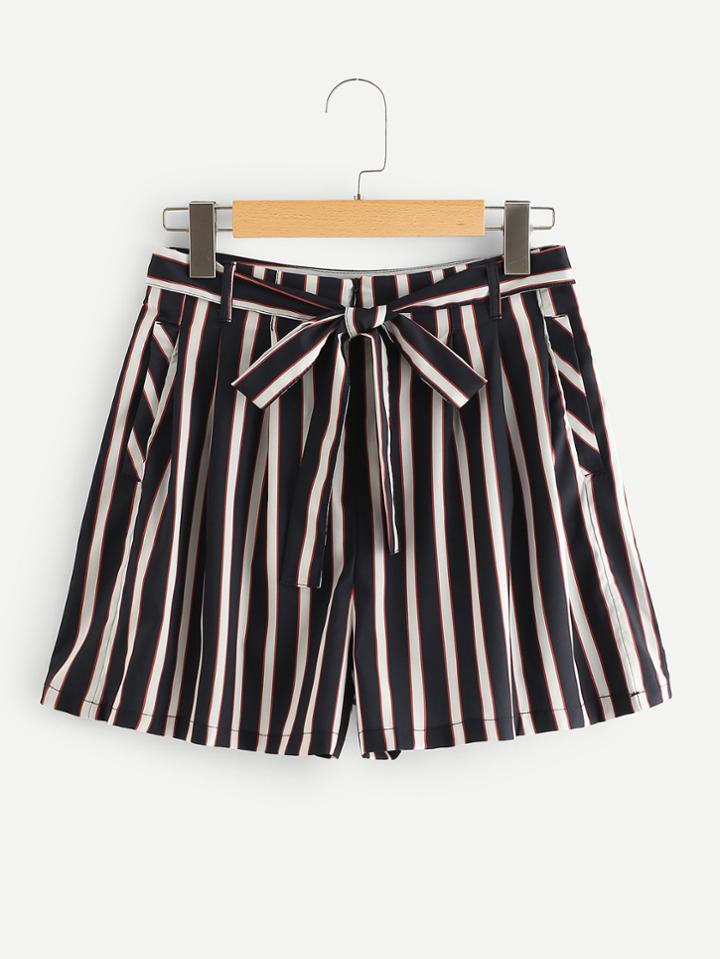 Romwe Stripe Bow Tie Shorts