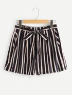 Romwe Stripe Bow Tie Shorts