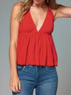 Romwe Red Criss Cross Back Pleated Cami Top