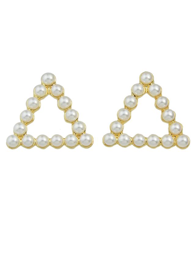 Romwe Triangle Small Pearl Round Square Triangle Shape Ear Stud