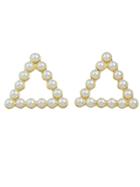 Romwe Triangle Small Pearl Round Square Triangle Shape Ear Stud