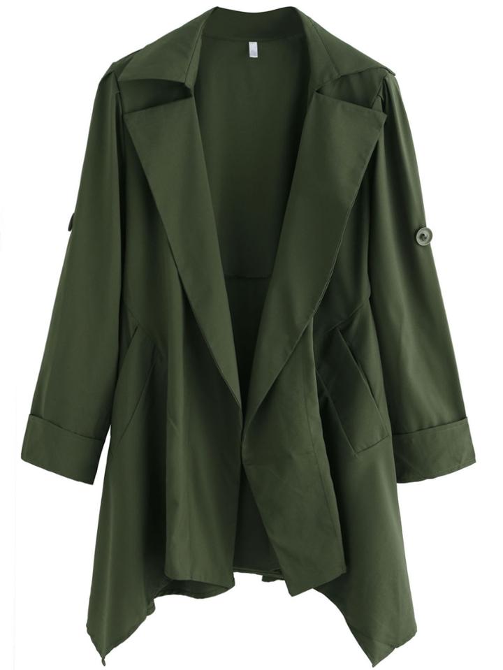 Romwe Green Asymmetrical Back Belt Trench Coat
