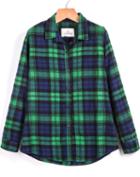 Romwe Plaid Pockets Green And Blue Blouse