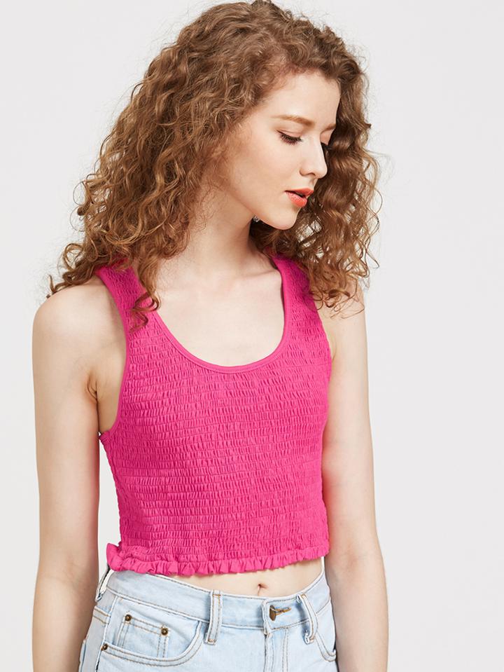 Romwe Ruffle Hem Smocked Racer Tank Top