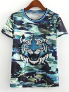 Romwe Camo Short Sleeve Tiger Print T-shirt