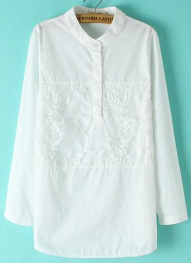 Romwe Stand Collar Lace Loose Blouse