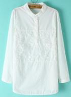 Romwe Stand Collar Lace Loose Blouse